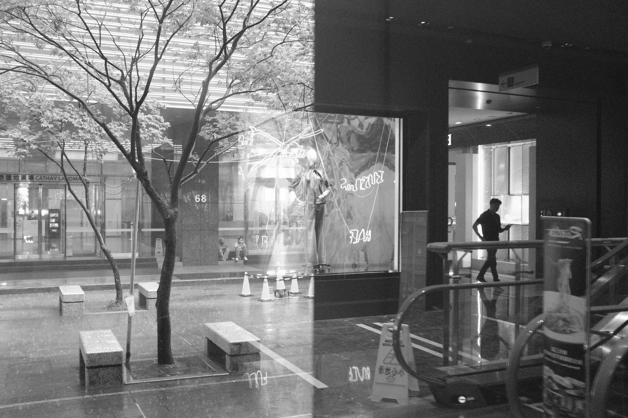 Cinematic street snap capturing the sophisticated atmosphere of Xinyi